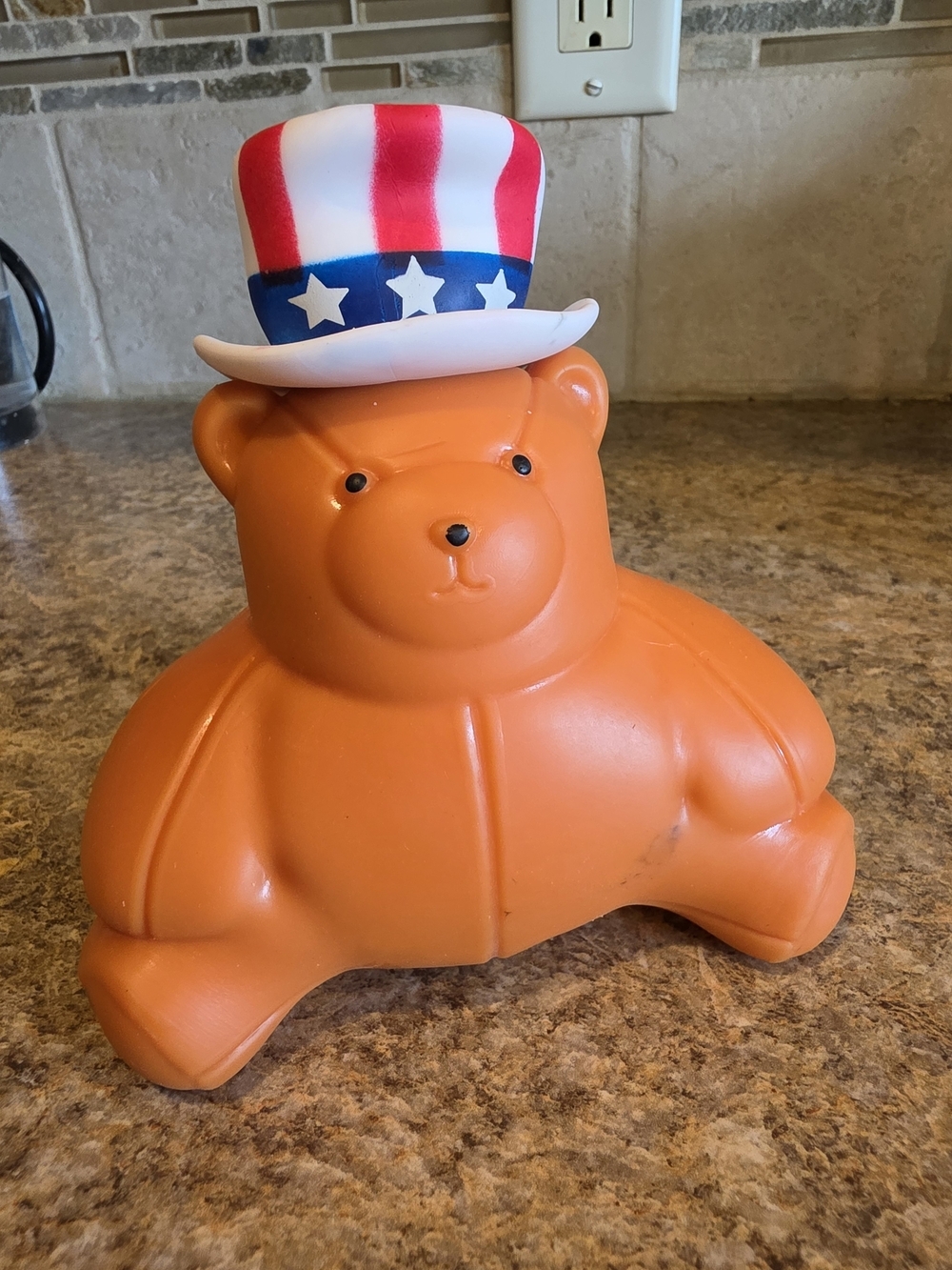Patriotic Uncle Sam Bear Squeeze Toy Stress Ball Red White Blue Hat Vintage Styl
